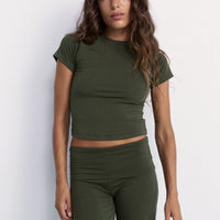 Pinky & Kamal Cropped Baby Tee - Khaki