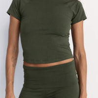 Pinky & Kamal Cropped Baby Tee - Khaki