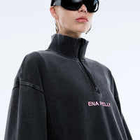 Ena Pelly QTR Zip Sweatshirt - Washed Shadow Grey