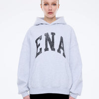 Ena Pelly Collegiate Oversized Hoodie - Mid Grey Marle