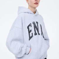 Ena Pelly Collegiate Oversized Hoodie - Mid Grey Marle