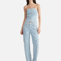 Ena Pelly Diana Denim Utility Pant - Ice Blue Stripe