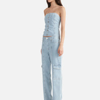 Ena Pelly Diana Denim Utility Pant - Ice Blue Stripe