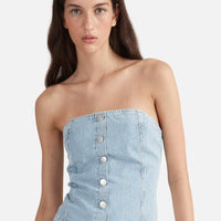 Ena Pelly Diana Denim Bustier - Ice Blue Stripe