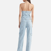 Ena Pelly Diana Denim Utility Pant - Ice Blue Stripe