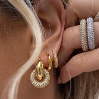 Luv AJ Pave Interlock Hoops - Gold