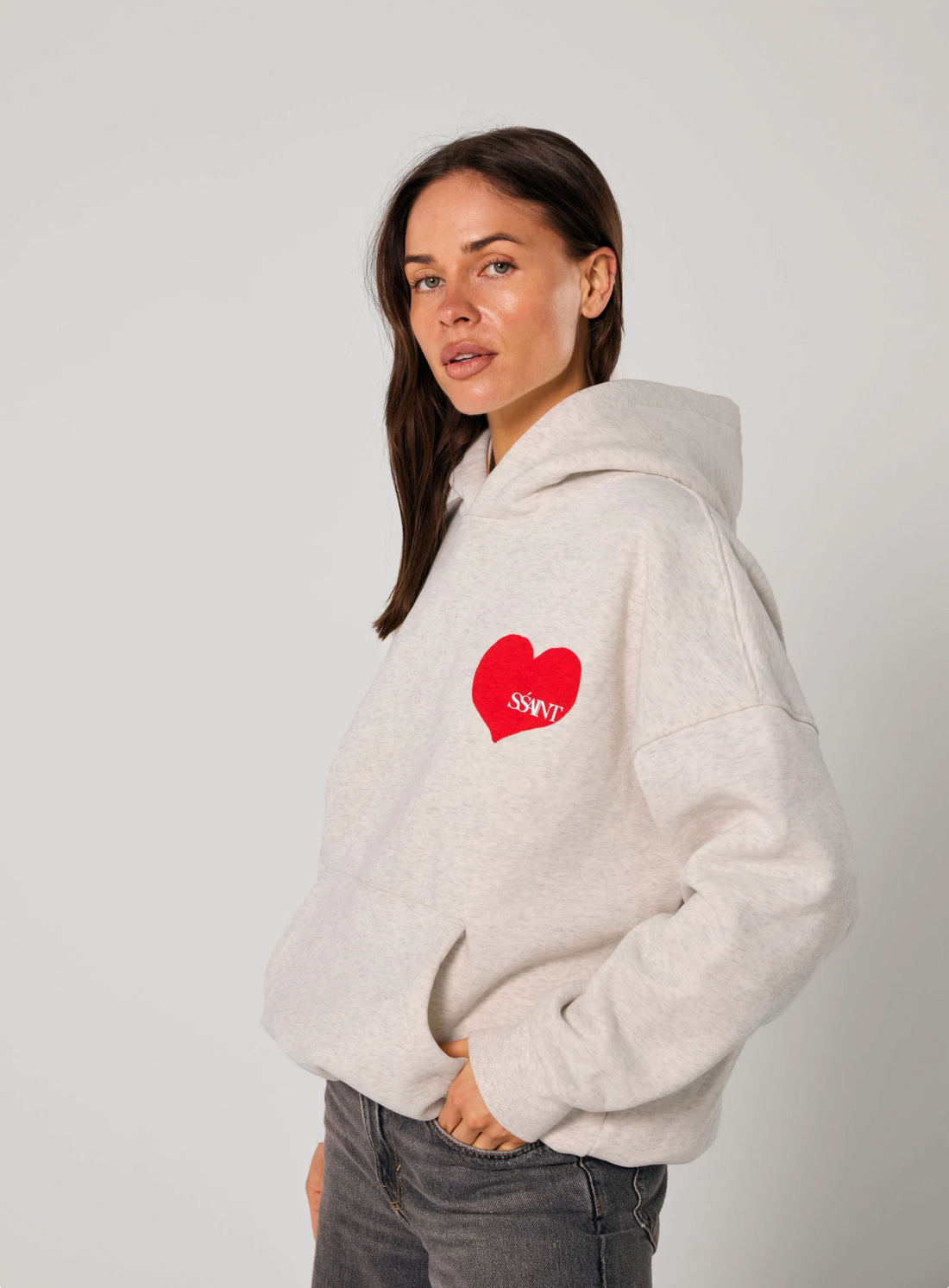 SŚAINT Grey Heart Hoodie - Grey