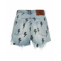 One Teaspoon Le Wolves Mid Length Denim Short - Blue Lightening