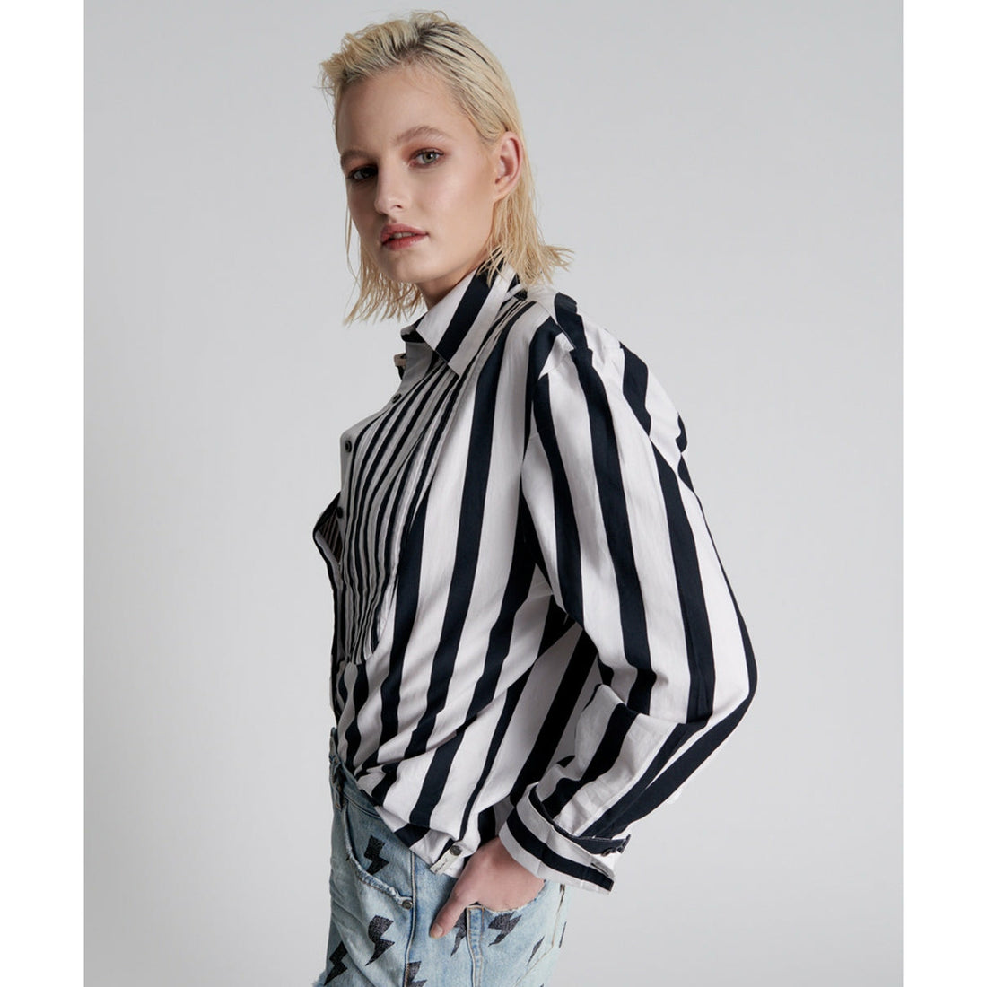 One Teaspoon Le Wolves Mid Length Denim Short - Blue Lightening