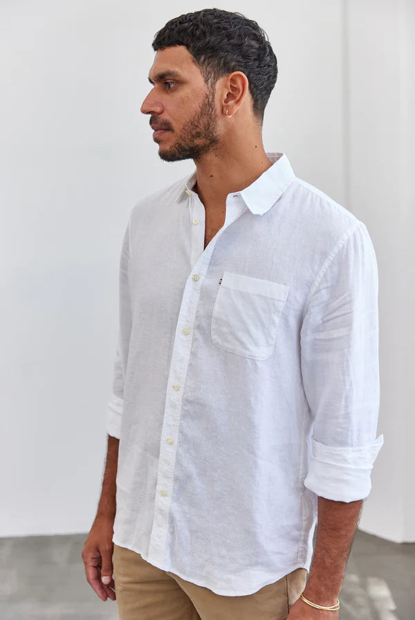 The Academy Brand Hampton L/S Linen Shirt - White