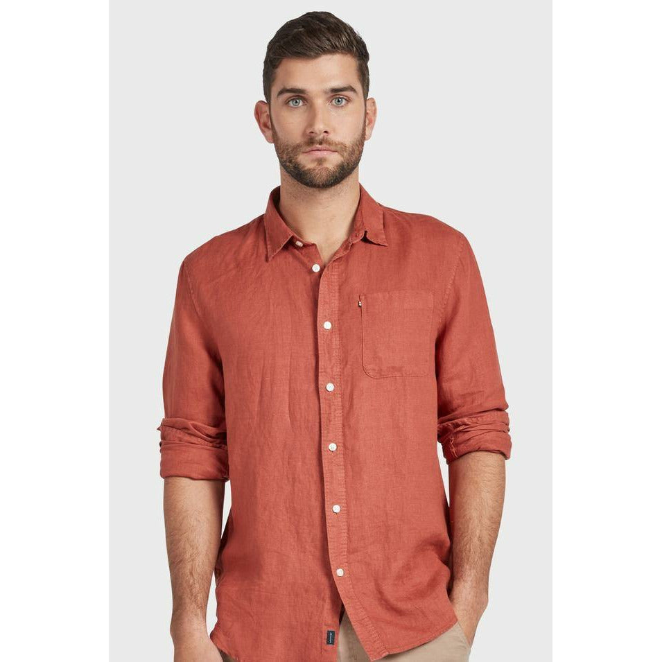 The Academy Brand Hampton L/S Linen Shirt - Chilli