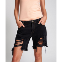 One Teaspoon Stevies Long Length Boyfriend Shorts - Worn Black