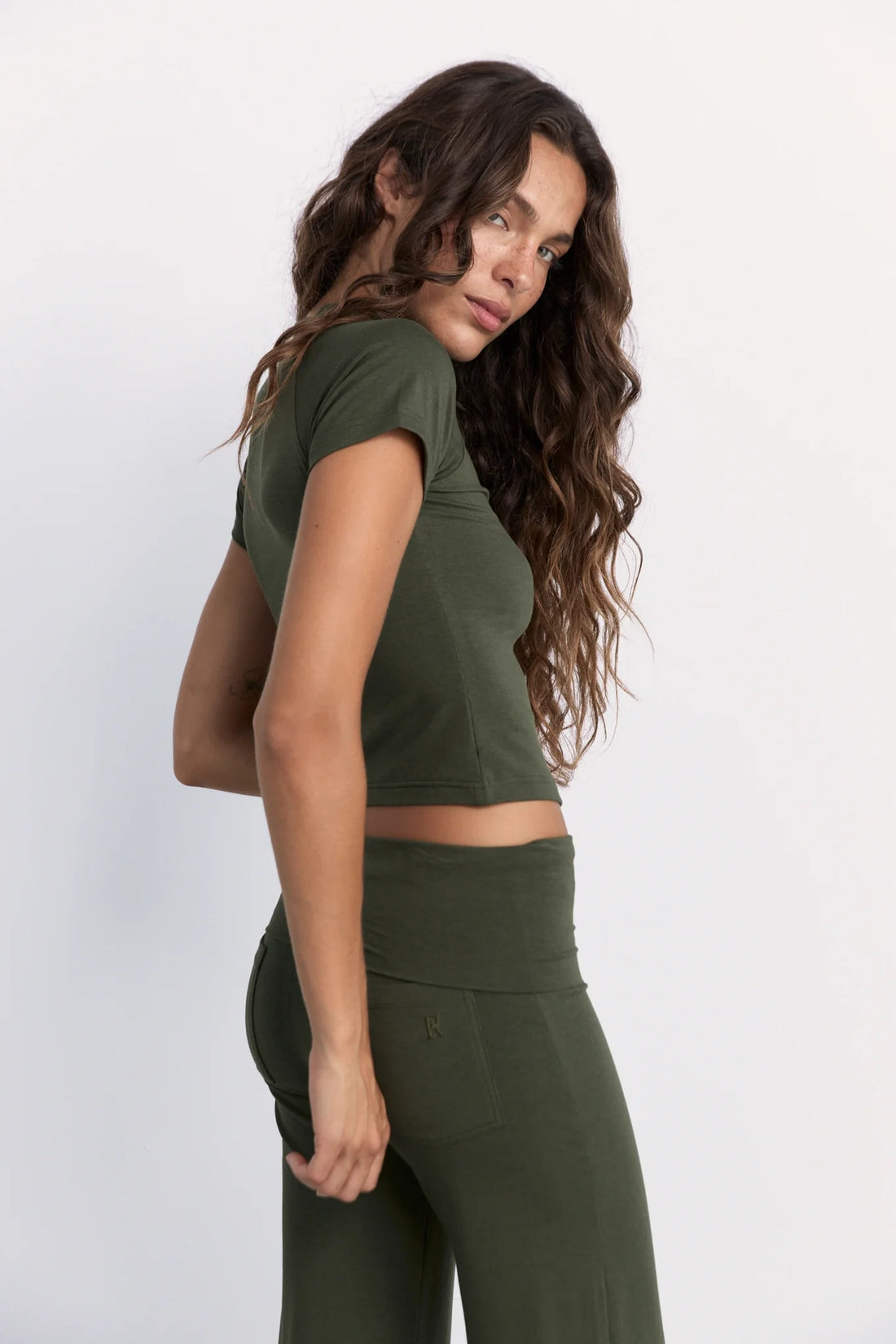 Pinky & Kamal Cropped Baby Tee - Khaki