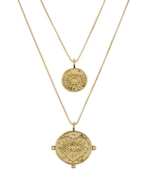 Luv AJ The Evil Eye Double Coin Necklace - Gold