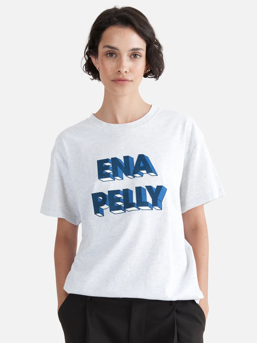 Ena Pelly 3D Logo Relaxed Tee - White Marle