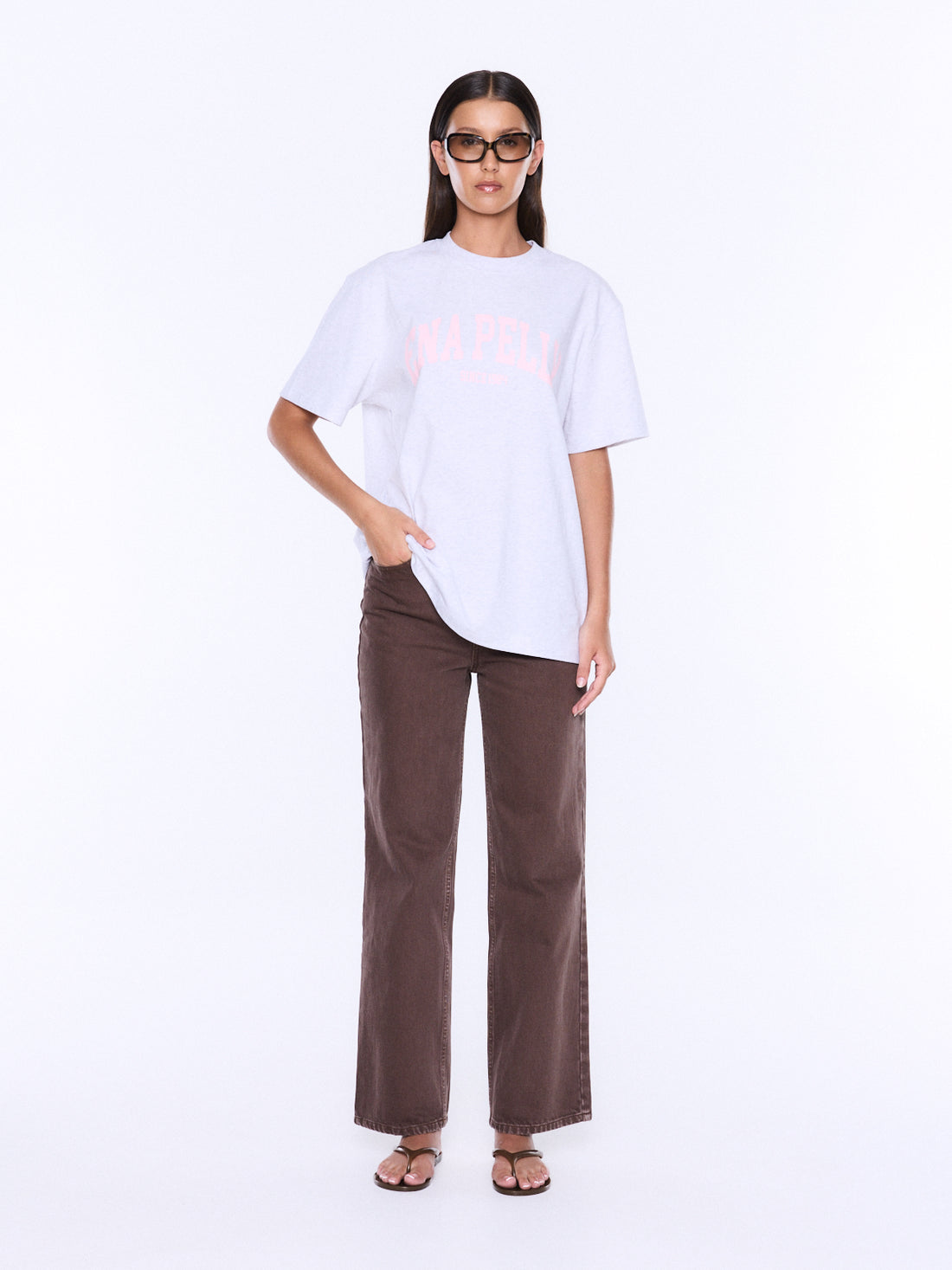Ena Pelly Sophia Relaxed Tee - White Marle/Pink