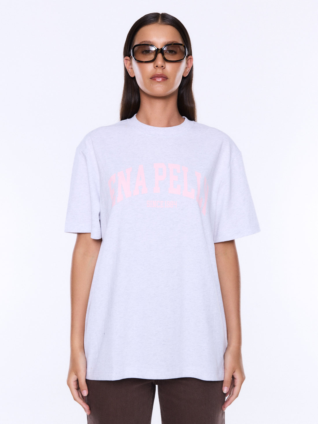 Ena Pelly Sophia Relaxed Tee - White Marle/Pink
