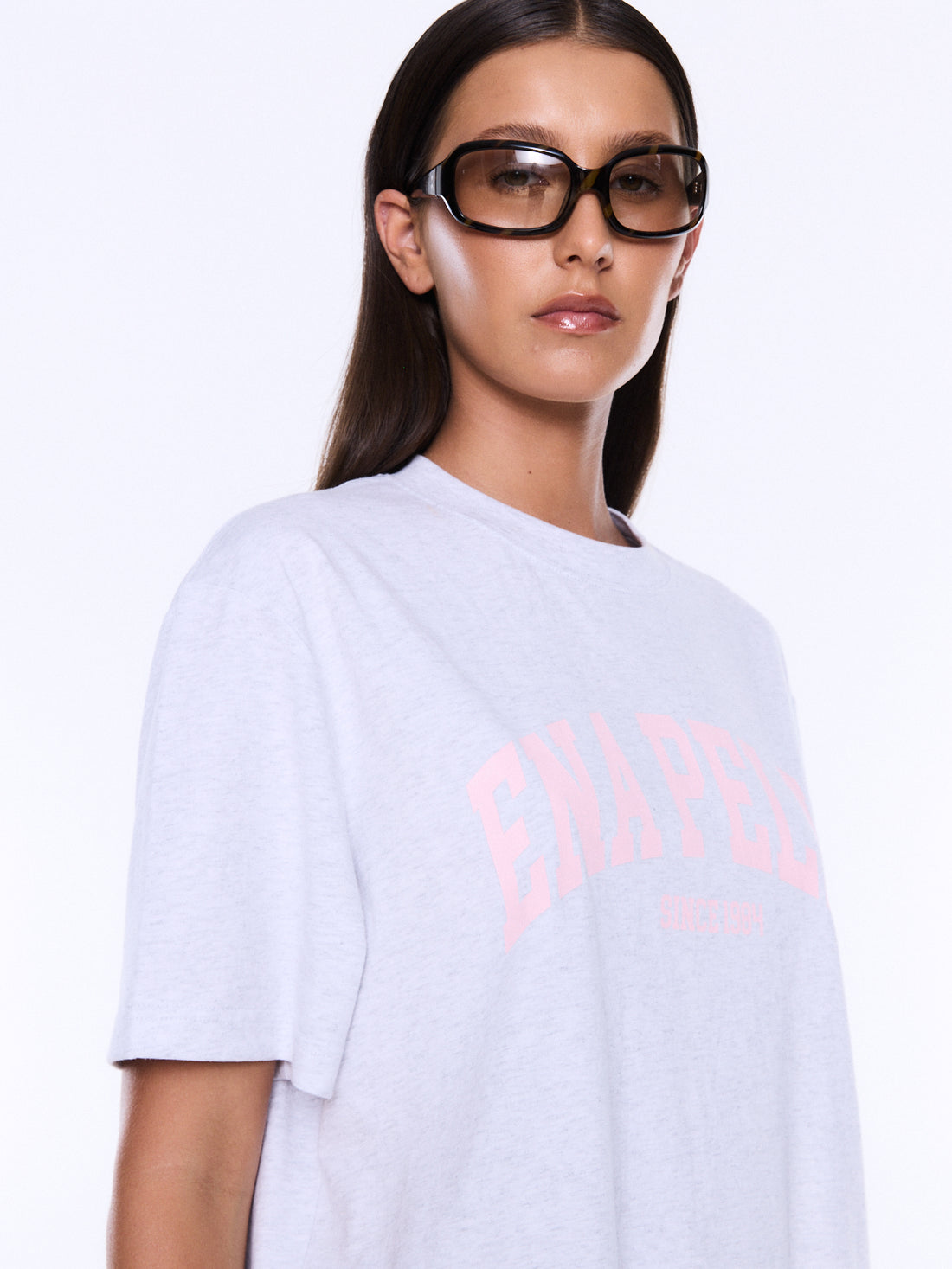 Ena Pelly Sophia Relaxed Tee - White Marle/Pink