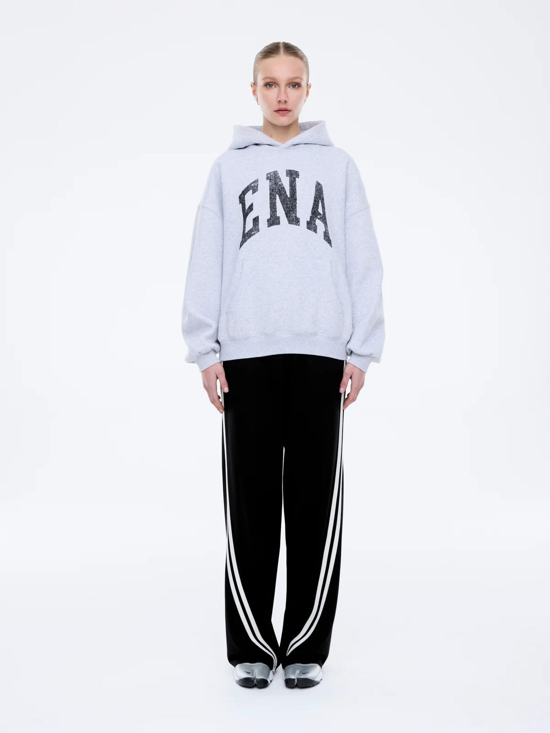 Ena Pelly Collegiate Oversized Hoodie - Mid Grey Marle