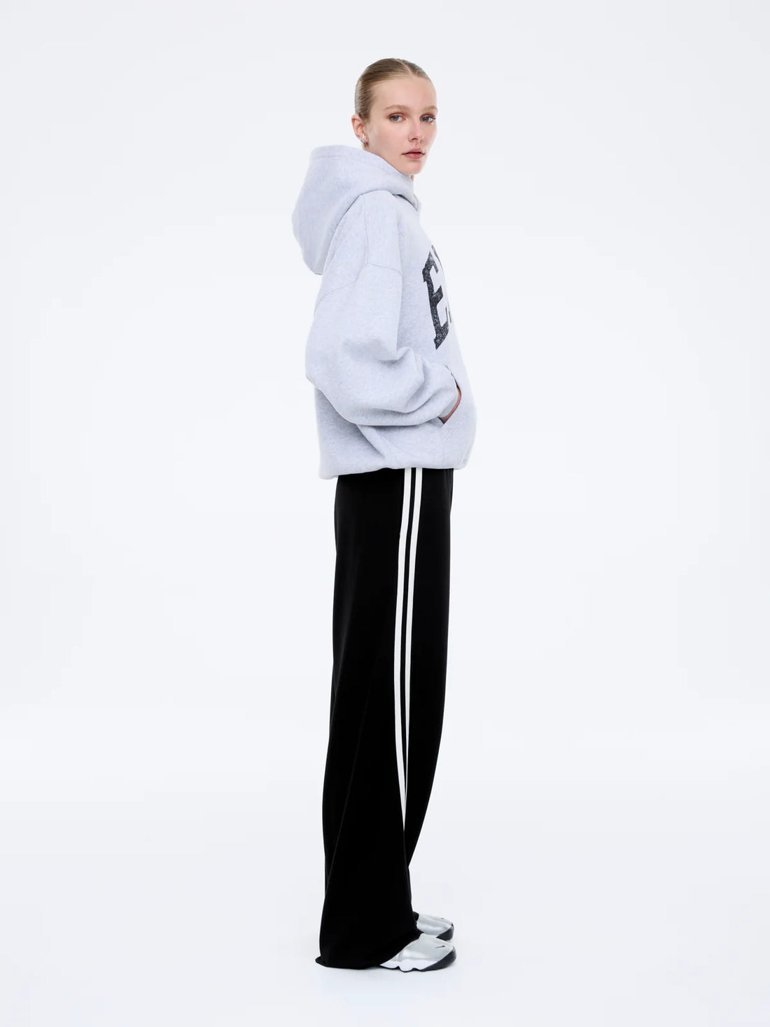 Ena Pelly Collegiate Oversized Hoodie - Mid Grey Marle