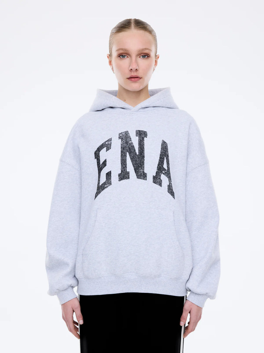 Ena Pelly Collegiate Oversized Hoodie - Mid Grey Marle