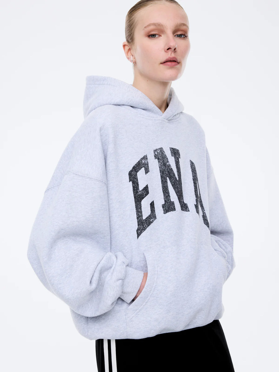 Ena Pelly Collegiate Oversized Hoodie - Mid Grey Marle