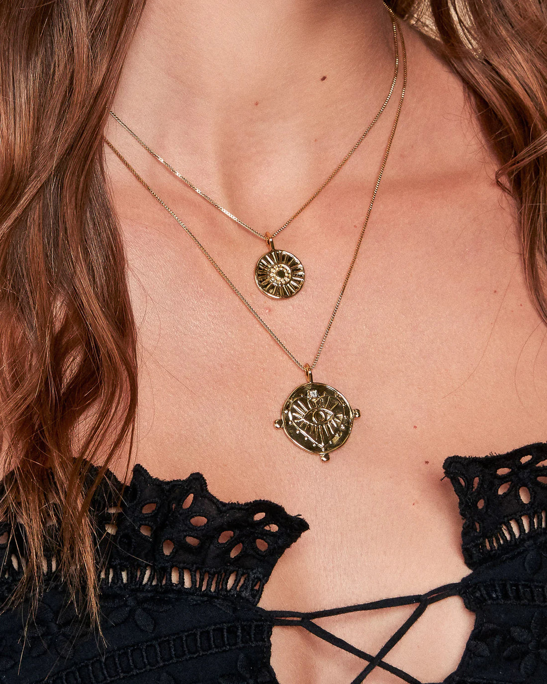 Luv AJ The Evil Eye Double Coin Necklace Gold