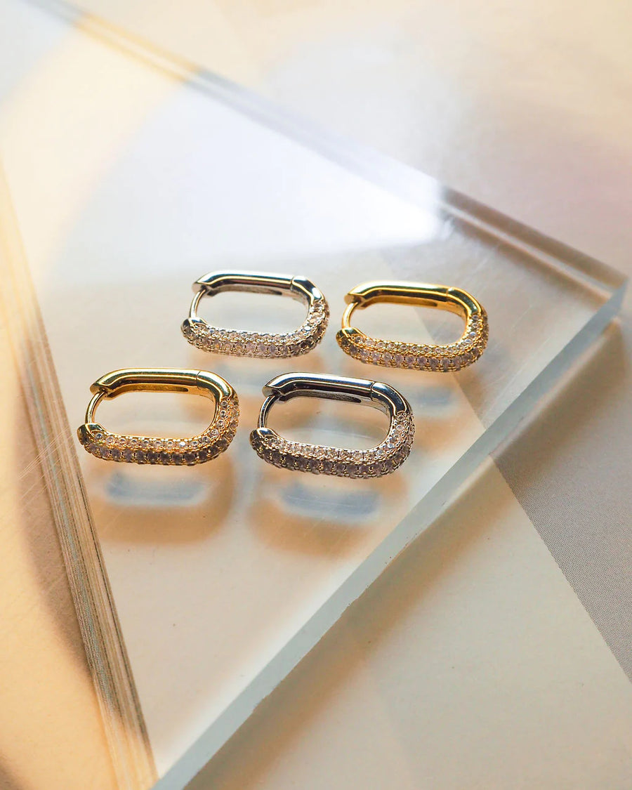 Luv AJ The Pave Link Huggies - Silver