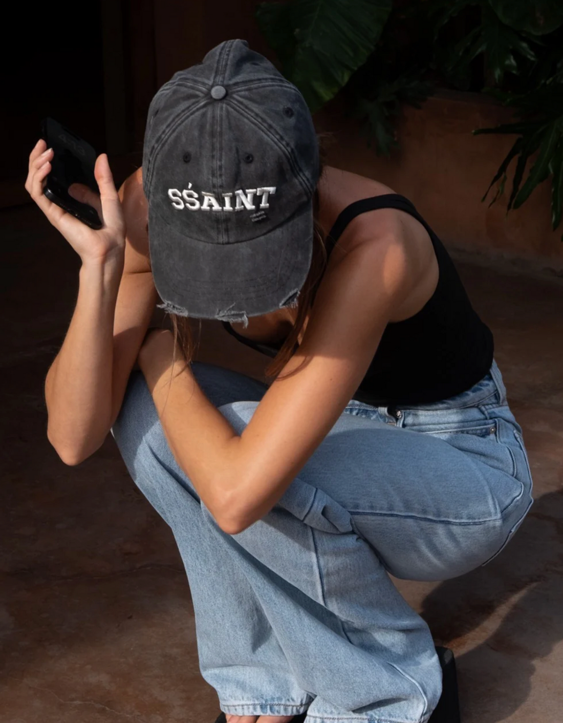 SŚAINT Logo Acid Wash Cap - Black