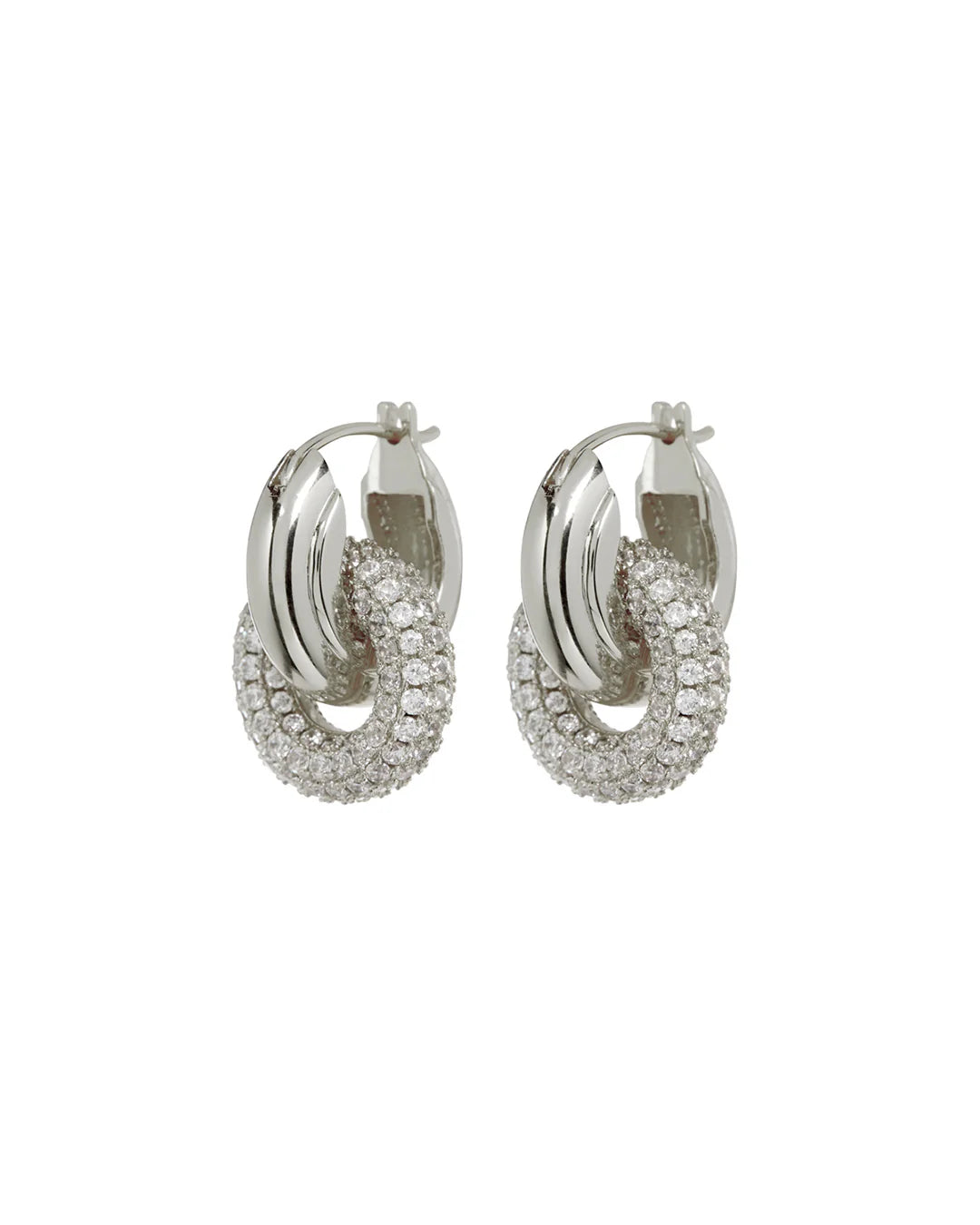 Luv AJ Pave Interlock Hoops - Silver