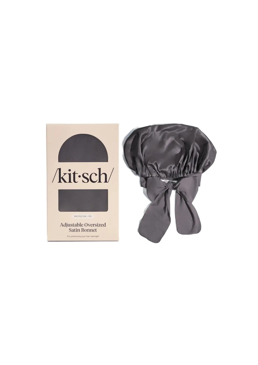 Kitsch Adjustable Oversized Satin Bonnet- Charcoal