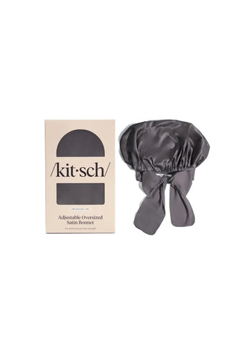 Kitsch Adjustable Oversized Satin Bonnet- Charcoal