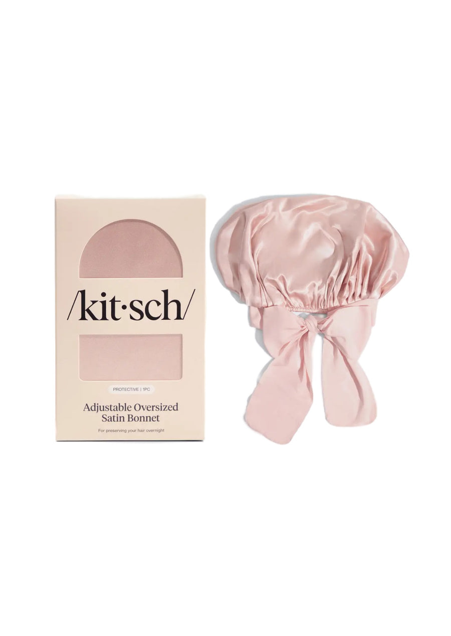 Kitsch Adjustable Oversized Satin Bonnet- Blush