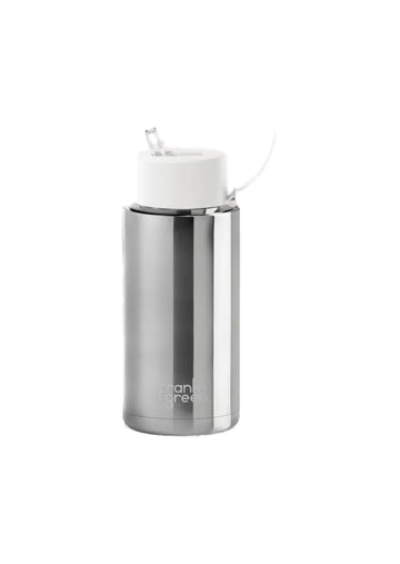 Frank Green Ceramic Reusable Bottle 34oz/1000ml - Chrome Silver/White