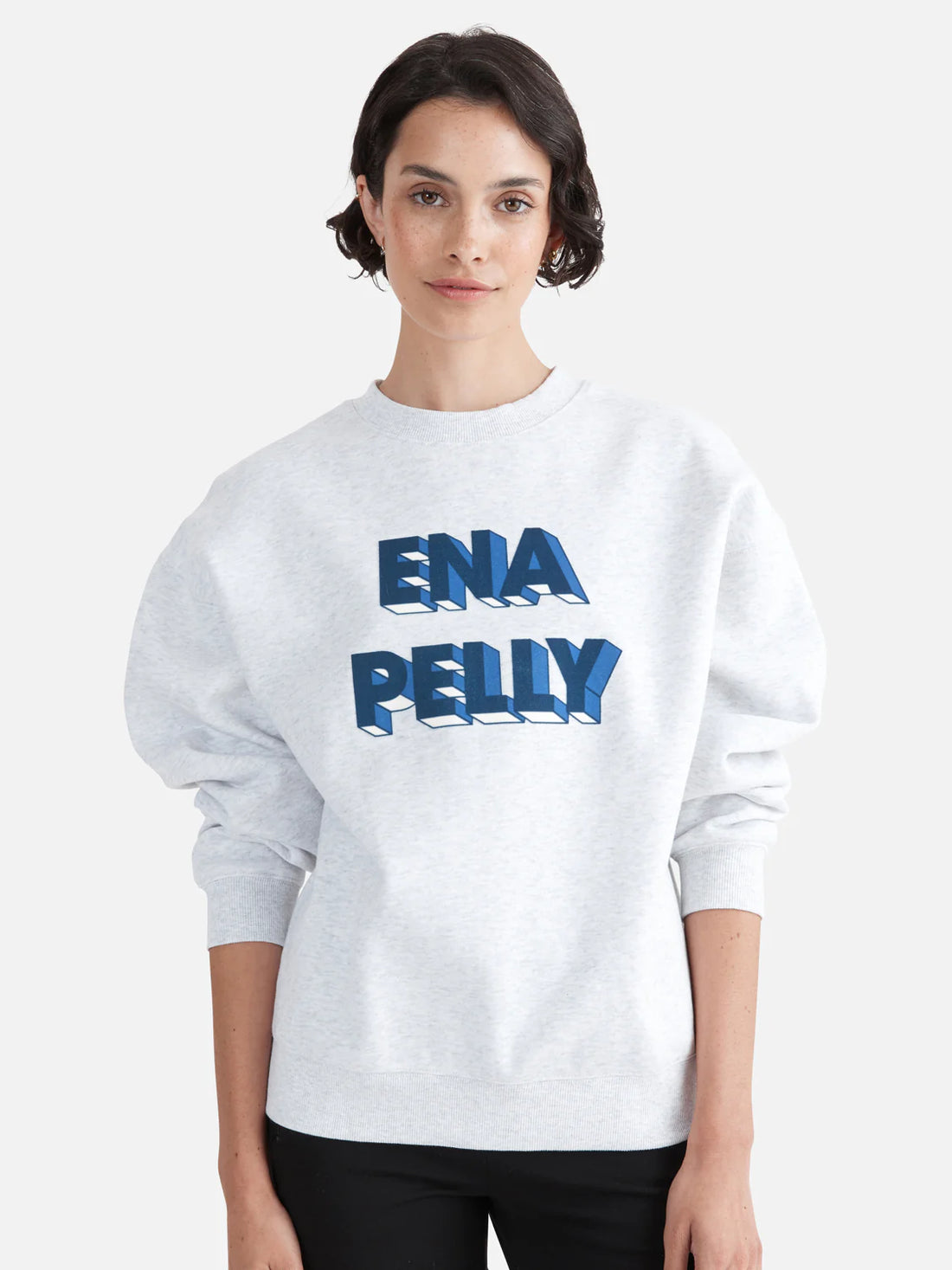 Ena Pelly 3D Logo Relaxed Sweater - White Marle