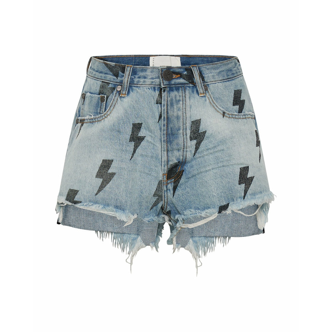 One Teaspoon Le Wolves Mid Length Denim Short - Blue Lightening