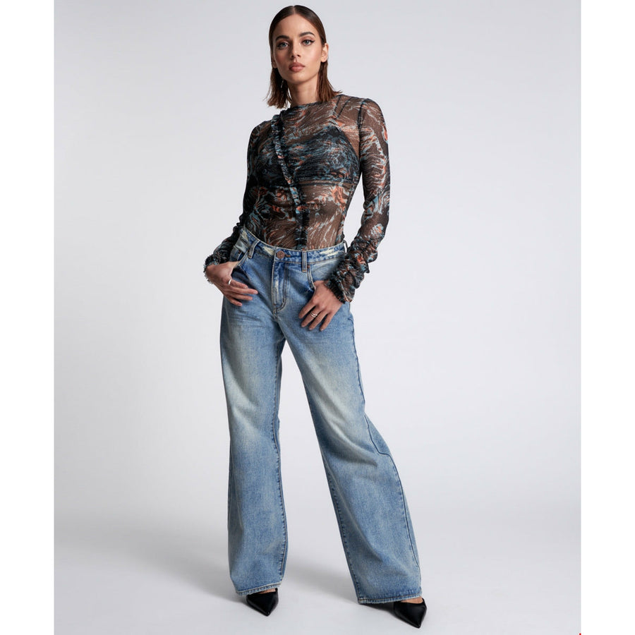 One Teaspoon Jackson Mid Waist Wide Leg Jeans - Sunbleach Blue