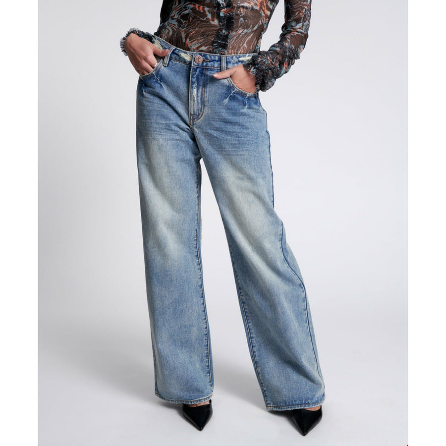 One Teaspoon Jackson Mid Waist Wide Leg Jeans - Sunbleach Blue