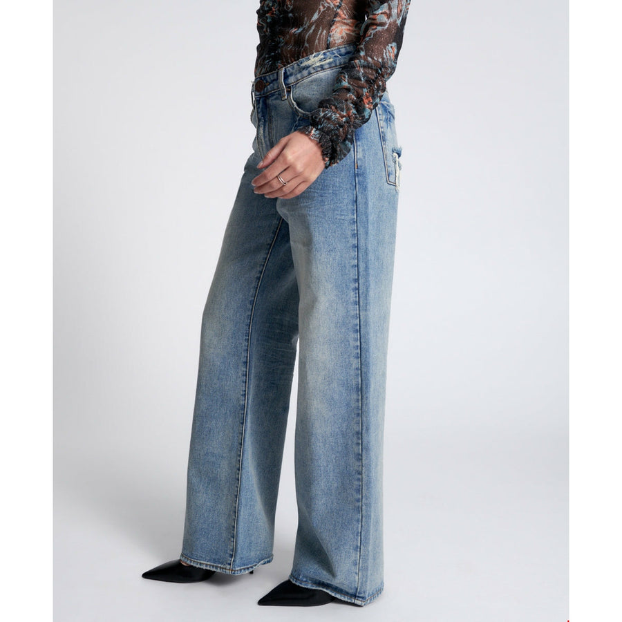 One Teaspoon Jackson Mid Waist Wide Leg Jeans - Sunbleach Blue