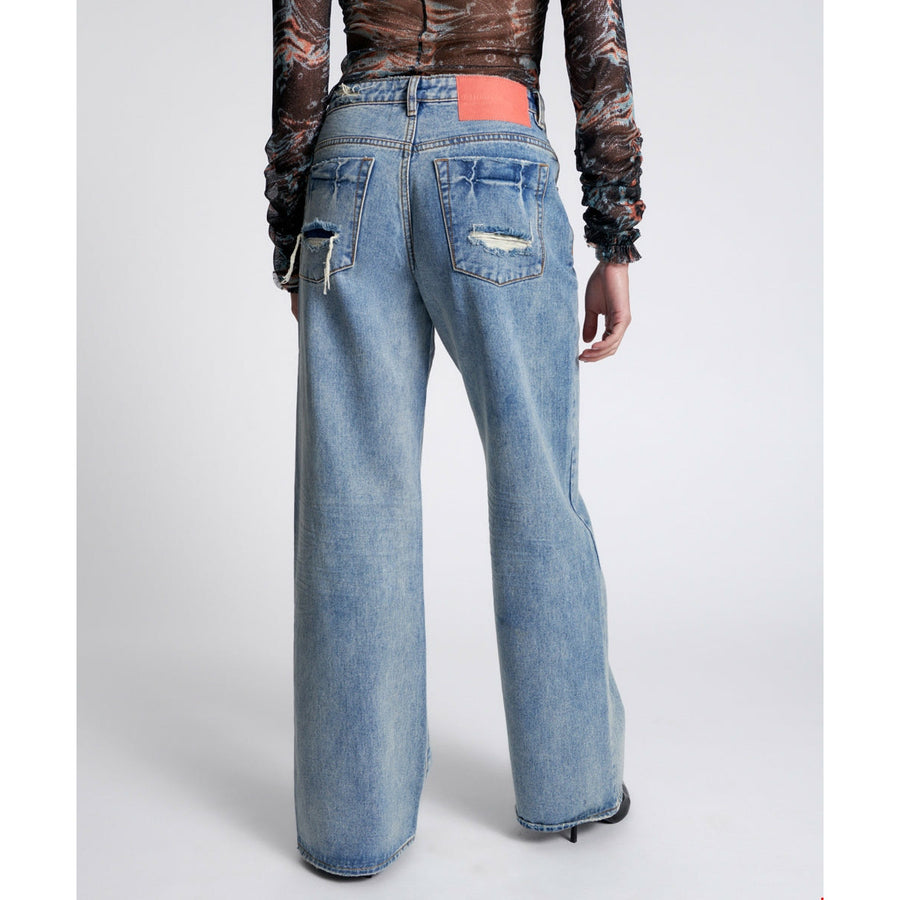 One Teaspoon Jackson Mid Waist Wide Leg Jeans - Sunbleach Blue