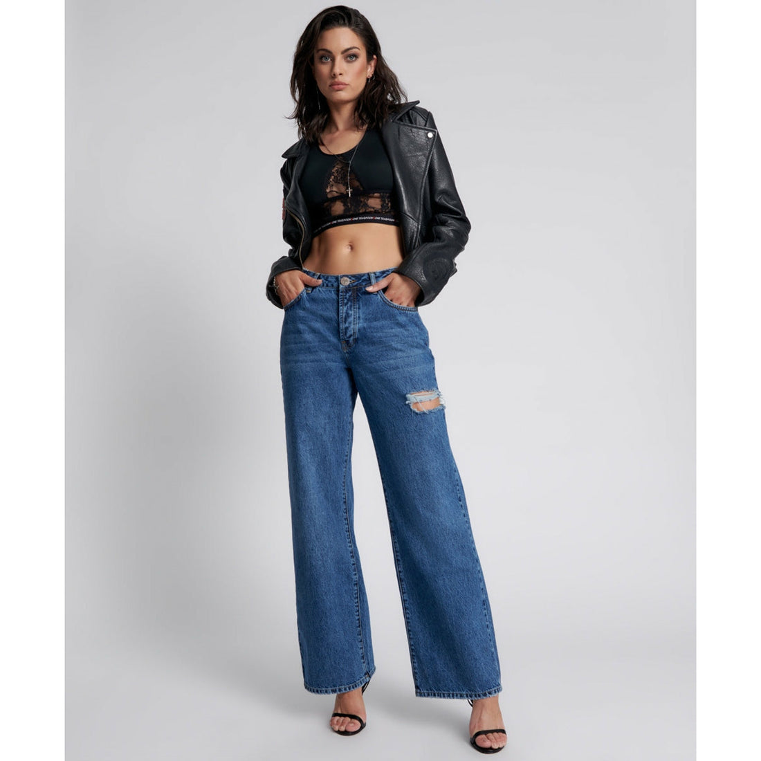 One Teaspoon Rosewood Jackson Mid Waist Wide Leg Jeans - Rosewood