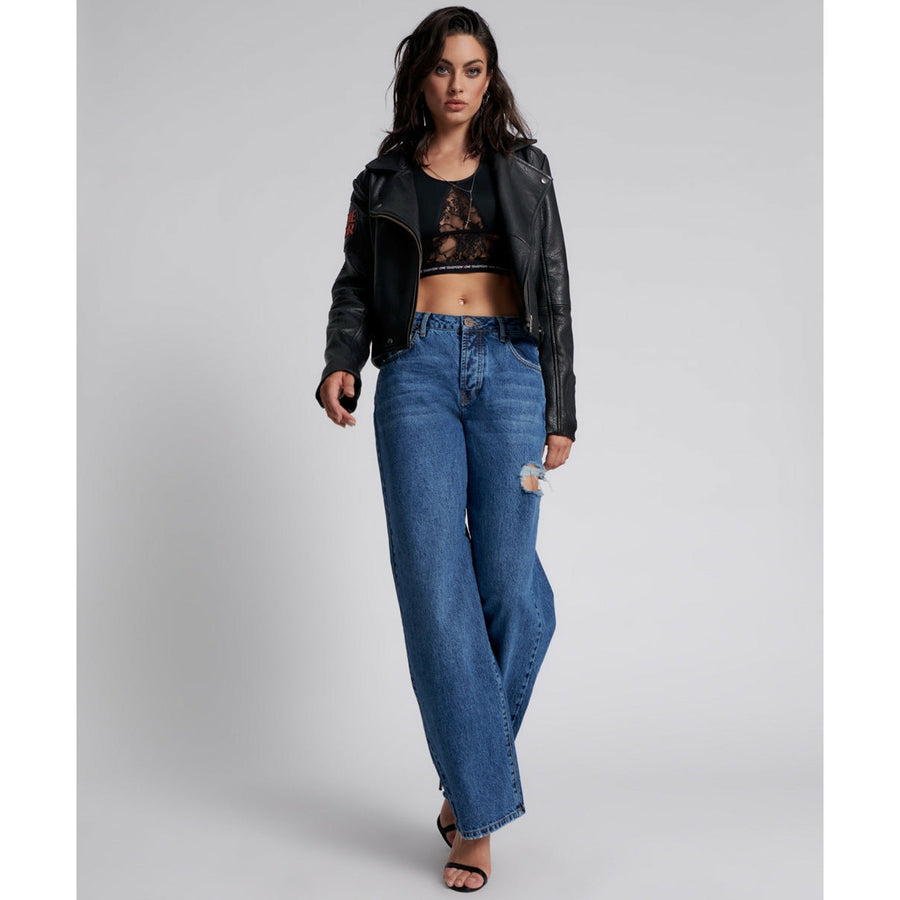 One Teaspoon Rosewood Jackson Mid Waist Wide Leg Jeans - Rosewood