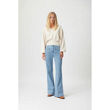 Gestuz MollieGZ High Waisted Flared Pants - Washed Mid Blue