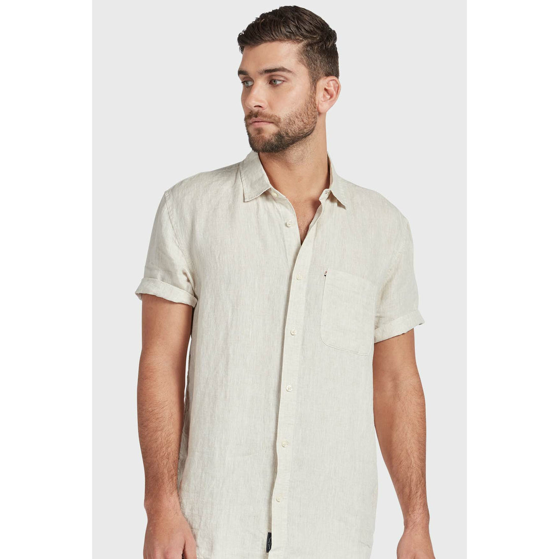 The Academy Brand Hampton S/S Linen Shirt - Oatmeal