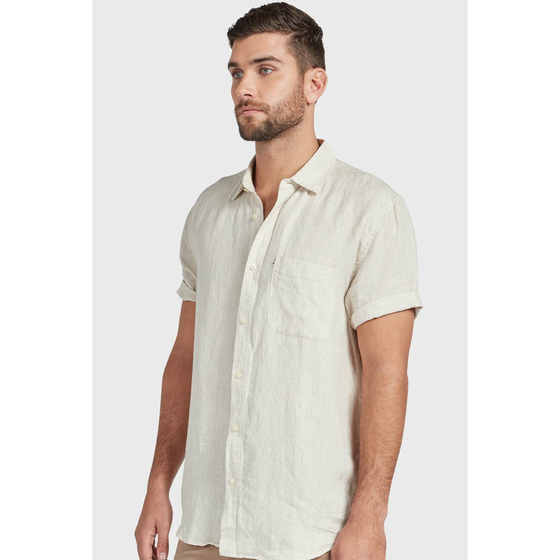 The Academy Brand Hampton S/S Linen Shirt - Oatmeal