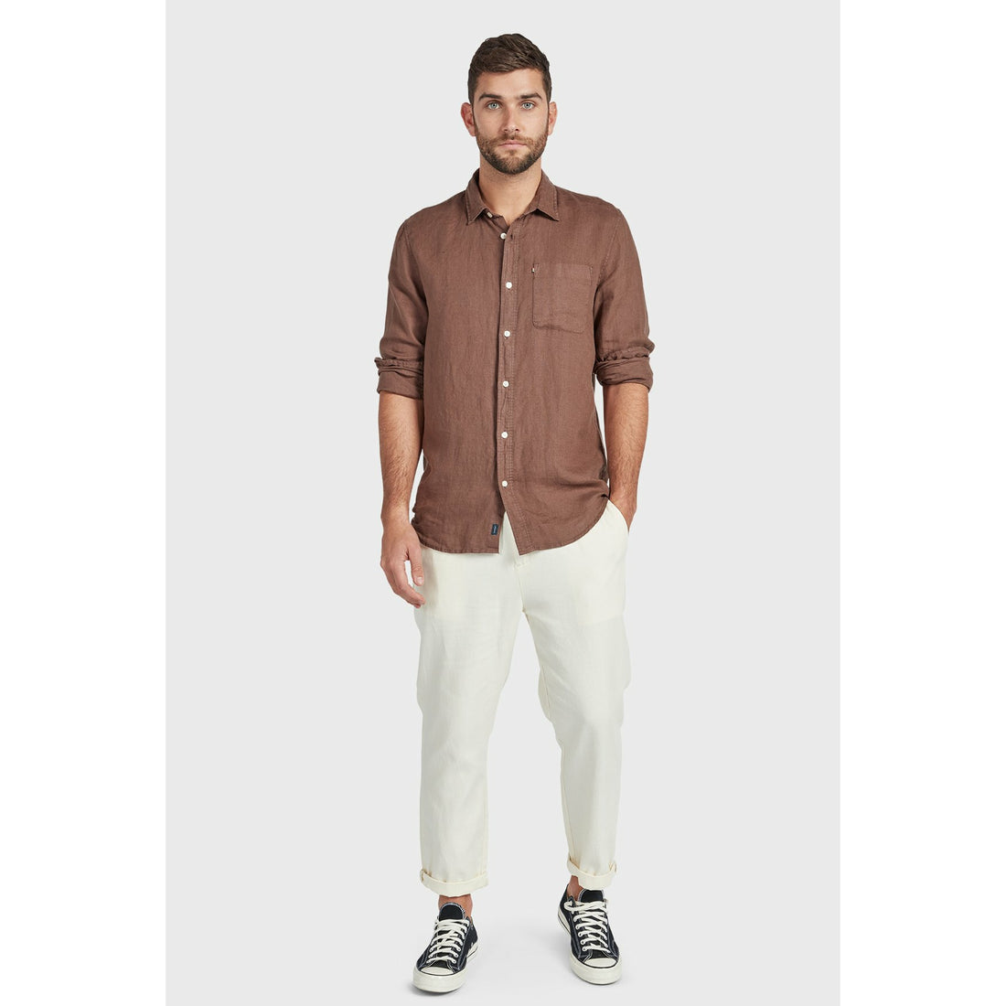 The Academy Brand Hampton L/S Linen Shirt - Bison