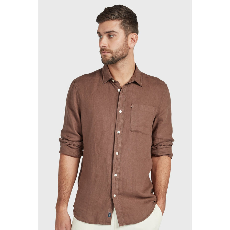 The Academy Brand Hampton L/S Linen Shirt - Bison