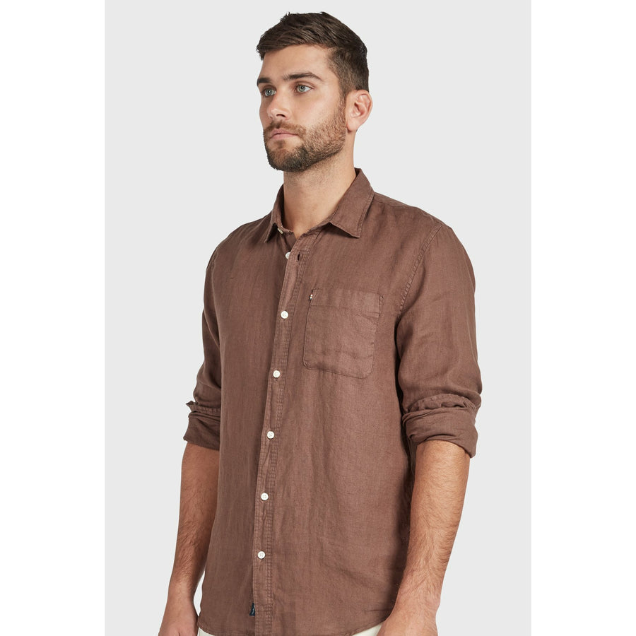 The Academy Brand Hampton L/S Linen Shirt - Bison