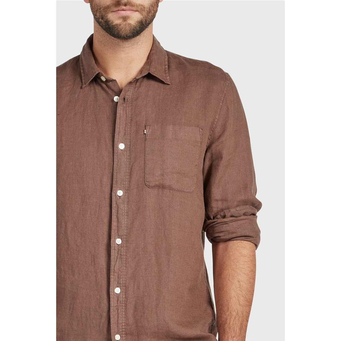 The Academy Brand Hampton L/S Linen Shirt - Bison