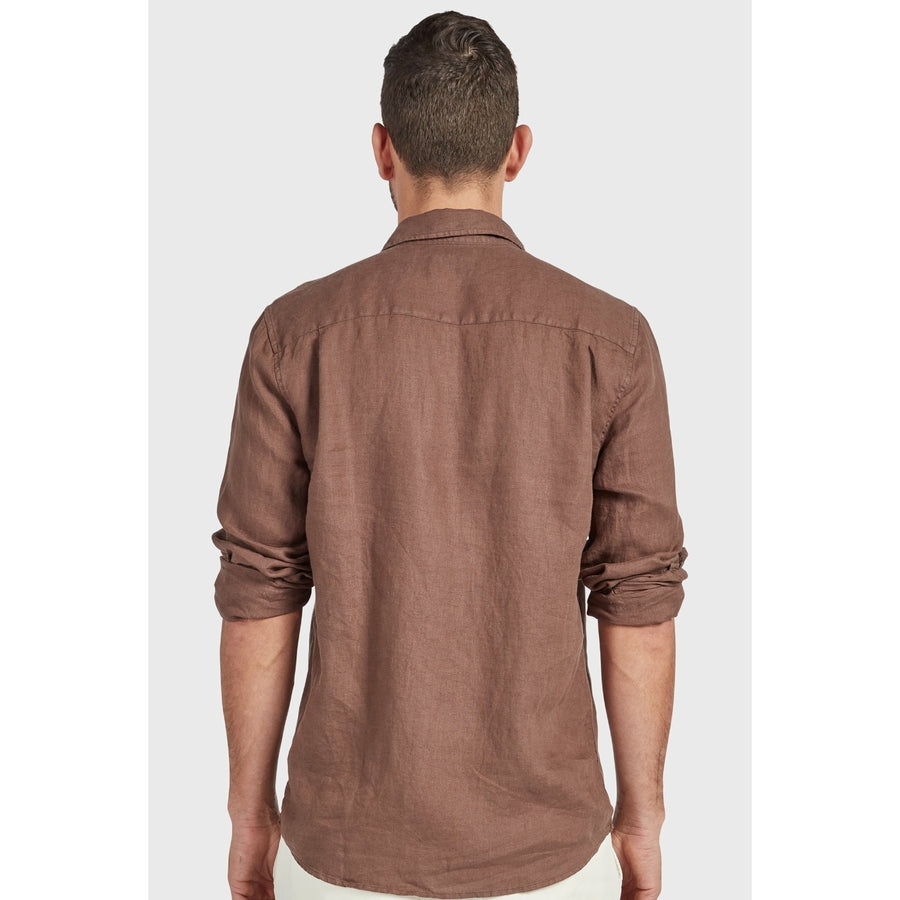 The Academy Brand Hampton L/S Linen Shirt - Bison